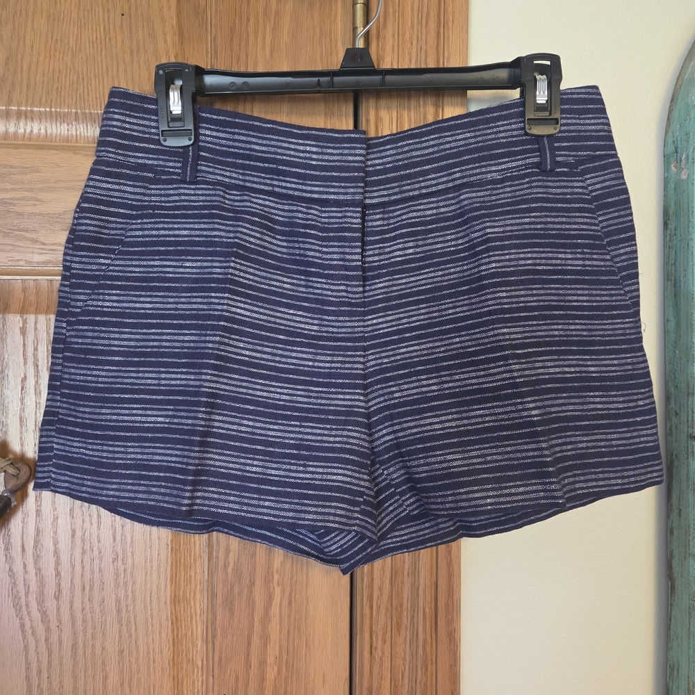 LOFT Navy and White Striped High Waist Shorts